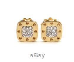 0.24ct Roberto Coin Pois Moi 18kt Yellow Gold Square Diamond Stud Earrings. 10mm