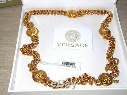 100% Authentic Bnwt $1395 Versace Signature Medusa Coin Gold Plated Necklace 36