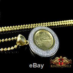 10k Solid Yellow Gold Lady Liberty Coin Bezel Charm Pendant Free Moon Cut Chain