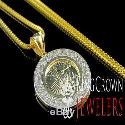 10k Solid Yellow Gold Lady Liberty Coin Bezel Charm Pendant! Free Franco Chain