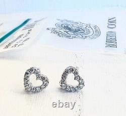 $1180 ROBERTO COIN 18K White Gold Diamond Tiny Treasures Heart Earrings New READ
