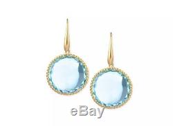 $1200 New Roberto Coin Ipanema 18k Yellow Gold Blue Topaz Round Drop Earrings