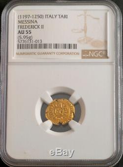 1250, Kingdom of Sicily, Frederick II. Gold 6 Tari Coin. (5.95gm!) NGC AU-55