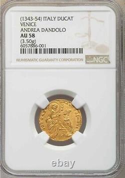 1341-1354 Gold Coin Venice Italy Ducat or Zecchino Andrea Dandolo Fr. 1221 AU 58