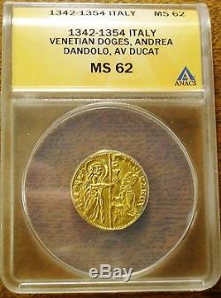 1342-1354 Ms62 Anacs Gold Venetian Zecchino Italy Andrea Dondolo
