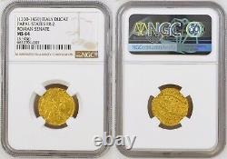 1439, Papal States, Roman Senate. Gold Ducat (Zecchino) Coin. (3.5gm) NGC MS-64