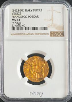 1457, Doges of Venice, Francesco Foscari. Gold Zecchino Ducat Coin. NGC MS-63