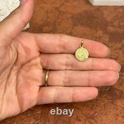14KT Yellow Gold Italian Venetian Zecchino Coin Solid Medal Pendant Charm 12mm