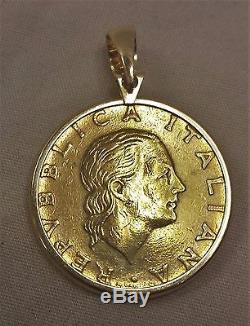14K Bail and 14K Gold Bezel 200 Lire Italian Coin 1978 Pendant Weight 6.25 grams