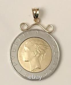 14K Bail and Top Frame Genuine Italian 500 Lire Coin Pendant