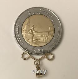 14K Bail and Top Frame Genuine Italian 500 Lire Coin Pendant