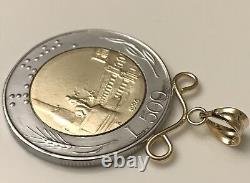 14K Bail and Top Frame Genuine Italian 500 Lire Coin Pendant