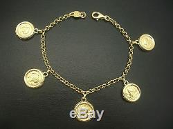 14k Gold Coin Cameo Motif Charm Bracelet 8.12 Gr Not Scrap