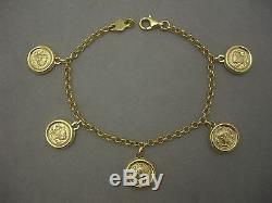 14k Gold Coin Cameo Motif Charm Bracelet 8.12 Gr Not Scrap