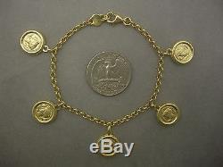 14k Gold Coin Cameo Motif Charm Bracelet 8.12 Gr Not Scrap