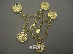 14k Gold Coin Cameo Motif Charm Bracelet 8.12 Gr Not Scrap