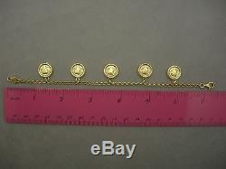 14k Gold Coin Cameo Motif Charm Bracelet 8.12 Gr Not Scrap