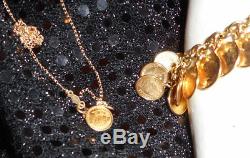 14K Mini Replica Gold Coin Charms Bracelet Italy with FREE MATCHING NECKLACE