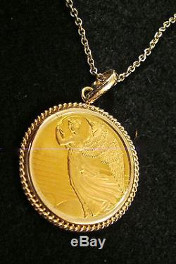 14K NECKLACE 1/4 oz FINE GOLD COIN 1996 TO SOAR ON WINGS OF FRAGILE VICTORY