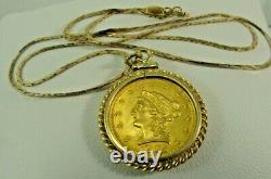 14K Solid Gold 17 L Chain Necklace with 21K $2.5 1905 Liberty Coin Pendant #1600