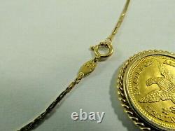 14K Solid Gold 17 L Chain Necklace with 21K $2.5 1905 Liberty Coin Pendant #1600