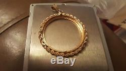 14K Solid Gold 50 pesos Mexican coin bezel frame scrap or use chain pendant