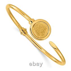 14K Solid Yellow Gold Coin Bangle Bracelet