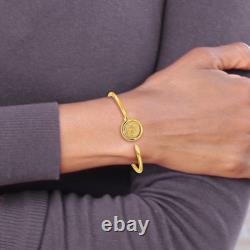 14K Solid Yellow Gold Coin Bangle Bracelet