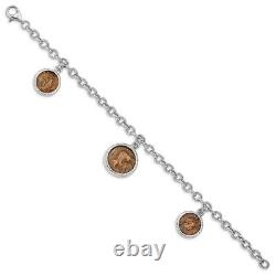 14K White Gold Plated Bronze Roman Coin Bracelet for Womens Mens 7.92g