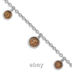 14K White Gold Plated Bronze Roman Coin Bracelet for Womens Mens 7.92g