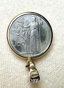 14K Yellow Gold Bezel 100 Lire Coin Pendant Milor Italy 4.3 Grams