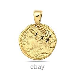 14K Yellow Gold Greek Medallion Detailed Coin Pendant