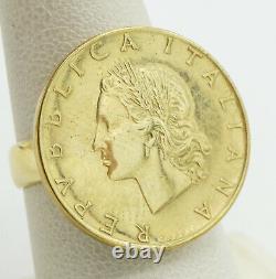 14K Yellow Gold Italia Lira Coin Milor Gold Ring Sz 6.75 21mm 4.6g S1486