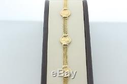 14K Yellow Gold Multi Strand Chain & Roman Empress Coin Bracelet 7