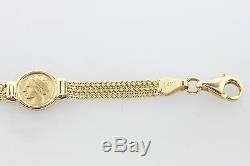 14K Yellow Gold Multi Strand Chain & Roman Empress Coin Bracelet 7