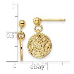 14K Yellow Gold Polished Coins Drop Dangle Earrings for Womens 2.65g