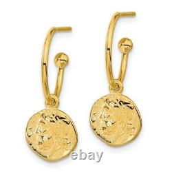14K Yellow Gold Polished Reversible Replica Roman Coin Charm Stud Hoop Earrings