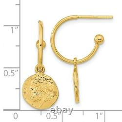 14K Yellow Gold Polished Reversible Replica Roman Coin Charm Stud Hoop Earrings