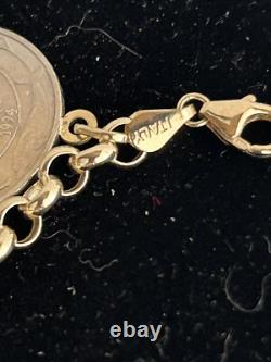 14k. 585 Yellow Gold Milor Italy Lira Coin 7.5 Charm Bracelet Au 2445