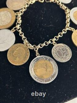 14k. 585 Yellow Gold Milor Italy Lira Coin 7.5 Charm Bracelet Au 2445