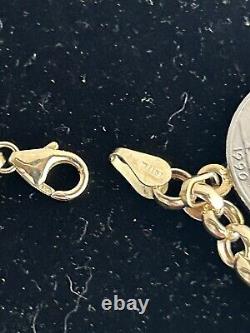 14k. 585 Yellow Gold Milor Italy Lira Coin 7.5 Charm Bracelet Au 2445