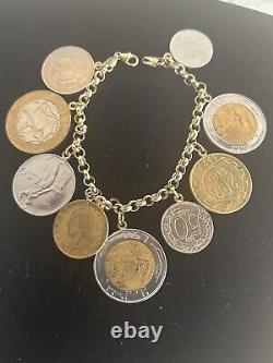 14k. 585 Yellow Gold Milor Italy Lira Coin 7.5 Charm Bracelet Au 2445
