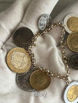 14k. 585 Yellow Gold Milor Italy Lira Coin 7.5 Charm Bracelet Au 2445