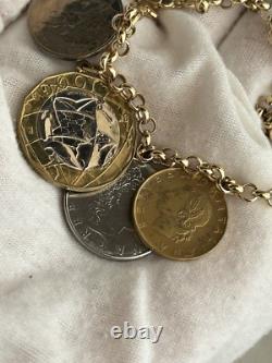 14k. 585 Yellow Gold Milor Italy Lira Coin 7.5 Charm Bracelet Au 2445