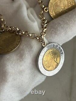 14k. 585 Yellow Gold Milor Italy Lira Coin 7.5 Charm Bracelet Au 2445