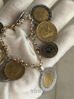 14k. 585 Yellow Gold Milor Italy Lira Coin 7.5 Charm Bracelet Au 2445