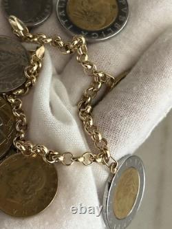 14k. 585 Yellow Gold Milor Italy Lira Coin 7.5 Charm Bracelet Au 2445