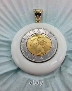 14k. 585 Yellow Gold Milor w Encased Italy Lira Coin 2 Pendent Au 2444