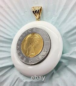14k. 585 Yellow Gold Milor w Encased Italy Lira Coin 2 Pendent Au 2444