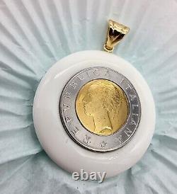 14k. 585 Yellow Gold Milor w Encased Italy Lira Coin 2 Pendent Au 2444